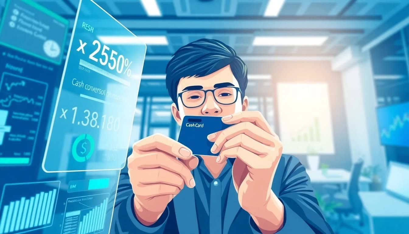 카드 현금화 방법을 사용하는 모습, 직관적인 금융 서비스 환경에서 디지털 세부 사항을 강조합니다.