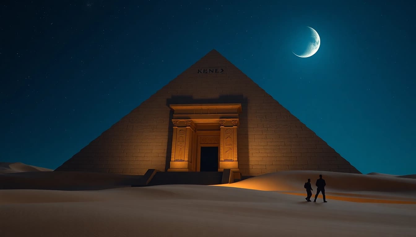 Explore the stunning piraminds set against a night sky, highlighting ancient architecture and mystery.
