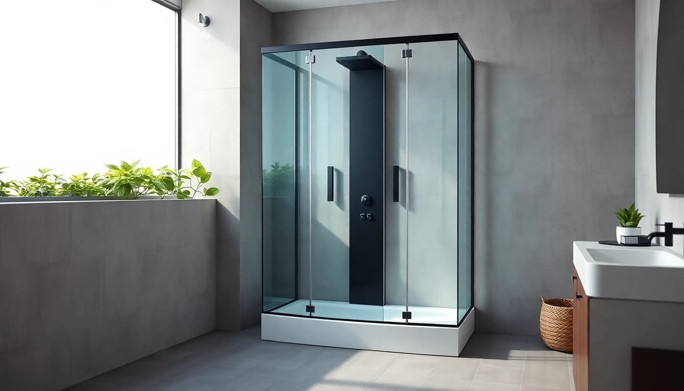 Moderne duschkabine 90x90 komplett mit elegantem Design und mattschwarzen Armaturen.
