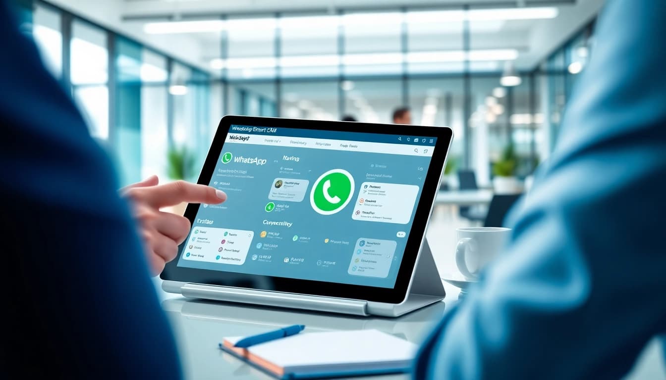 Engage effectively with WhatsApp Smart CRM showcasing advanced digital tools in a modern workspace.