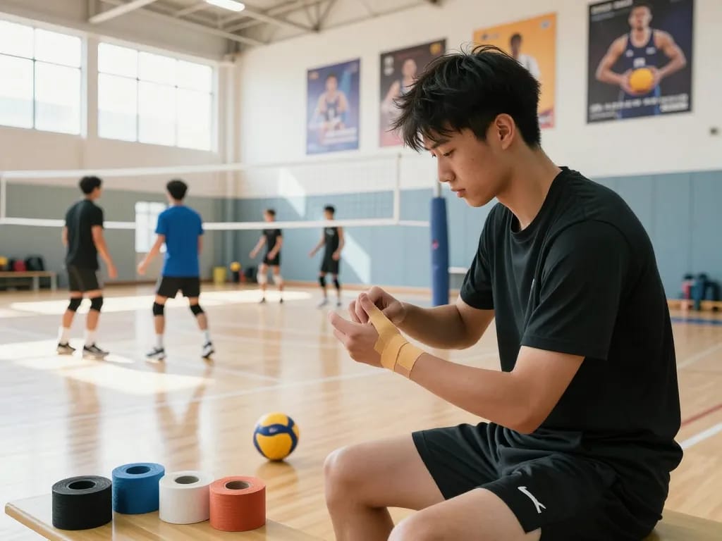 Volleyball thumb taping technique for enhanced support and injury prevention.