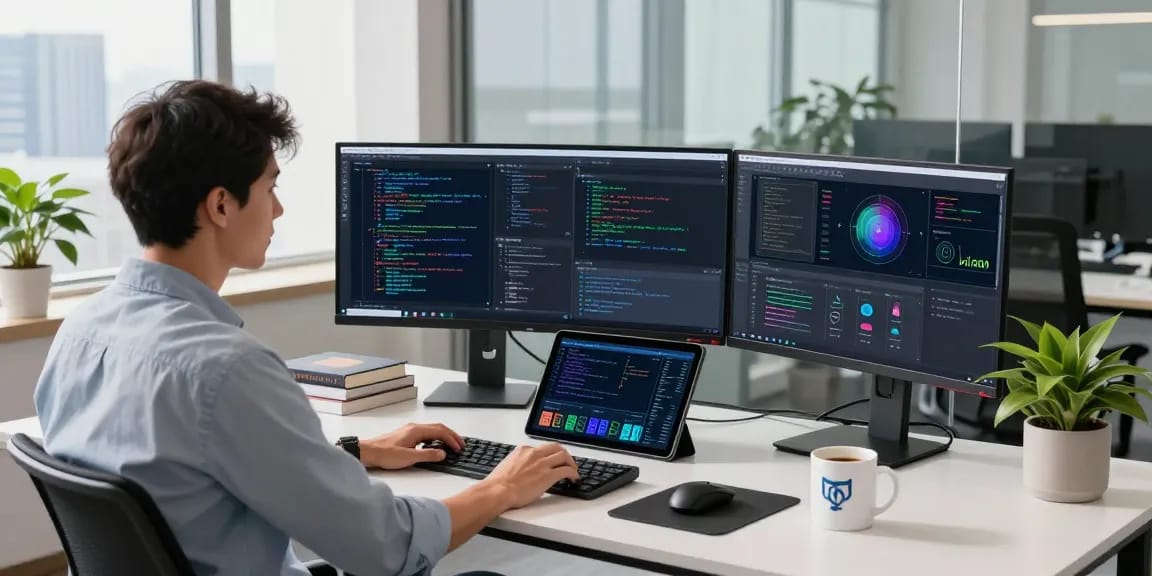 AI development workspace showcasing crushon ai innovations in tech
