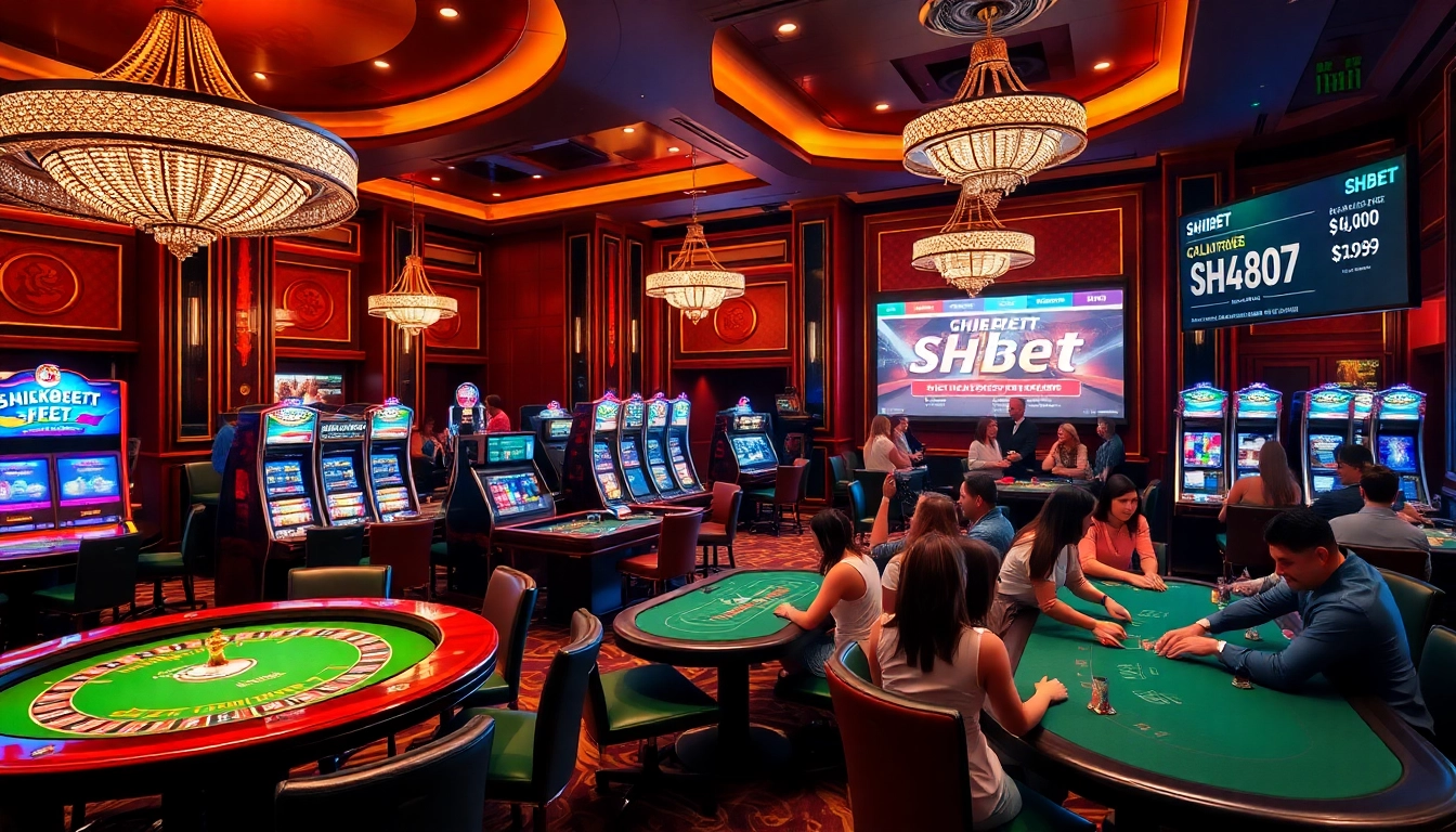 Experience the thrill of SHBET casino games with vibrant slot machines and lively players.