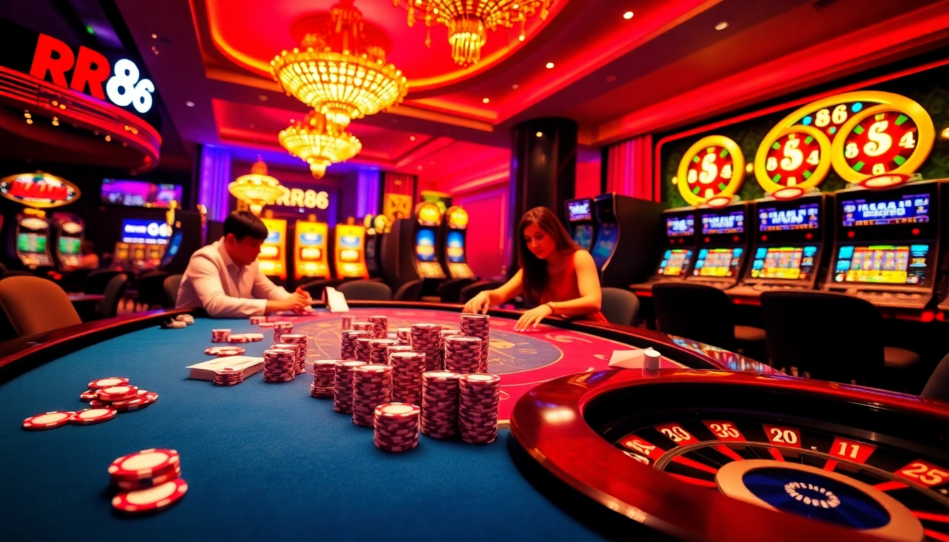 Experience the exciting gambling atmosphere at trang chủ rr88 with vibrant casino tables and lively players.