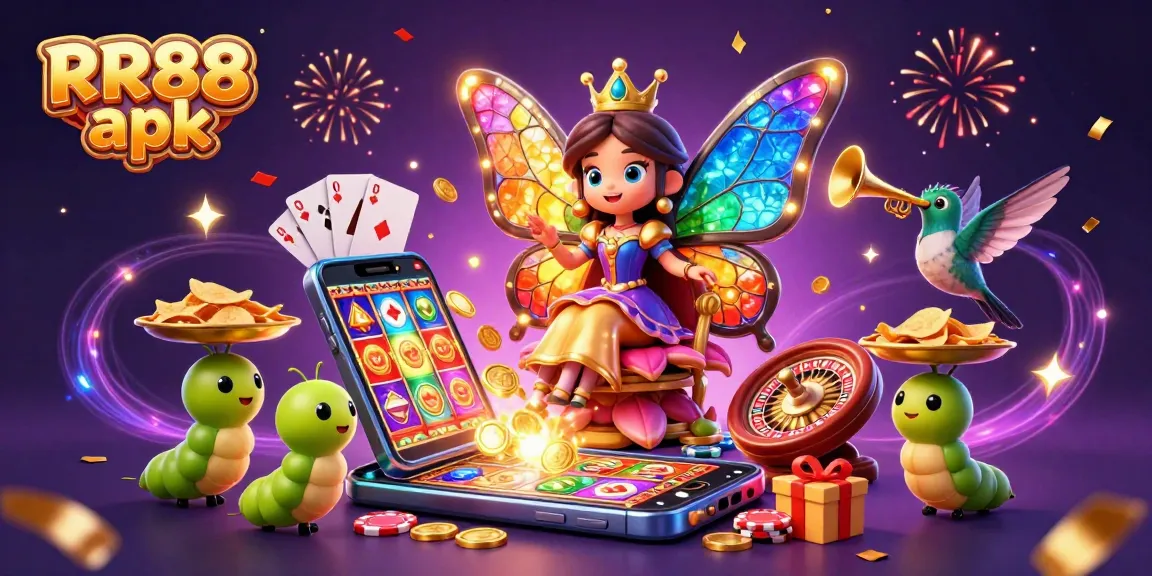 Exciting RR88 apk gaming experience featuring a colorful 3D illustration of a casino scene with slots and dynamic characters.
