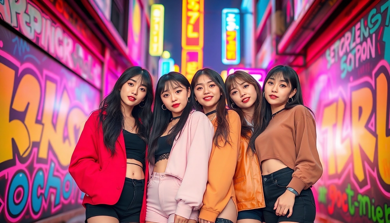 Showcasing the blackpink members, Jisoo, Jennie, Rosé, and Lisa, in a vibrant urban setting.