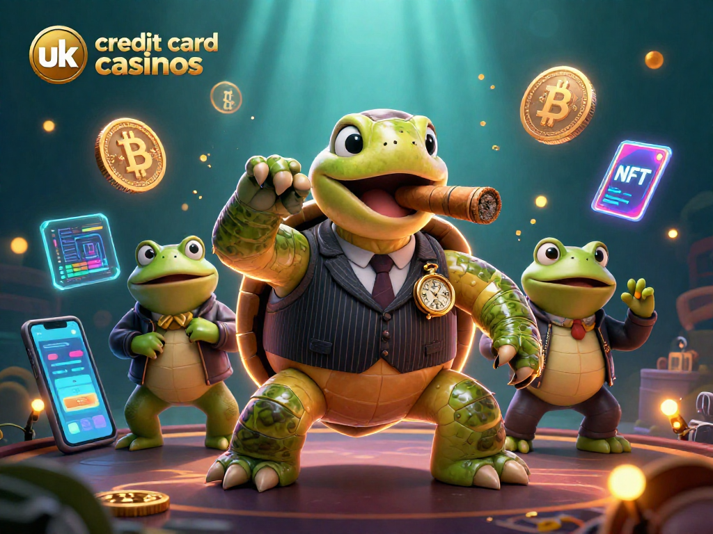 Experience the thrill of uk credit card casinos with a vibrant 3D casino scene featuring a turtle mobster and frog enforcers.