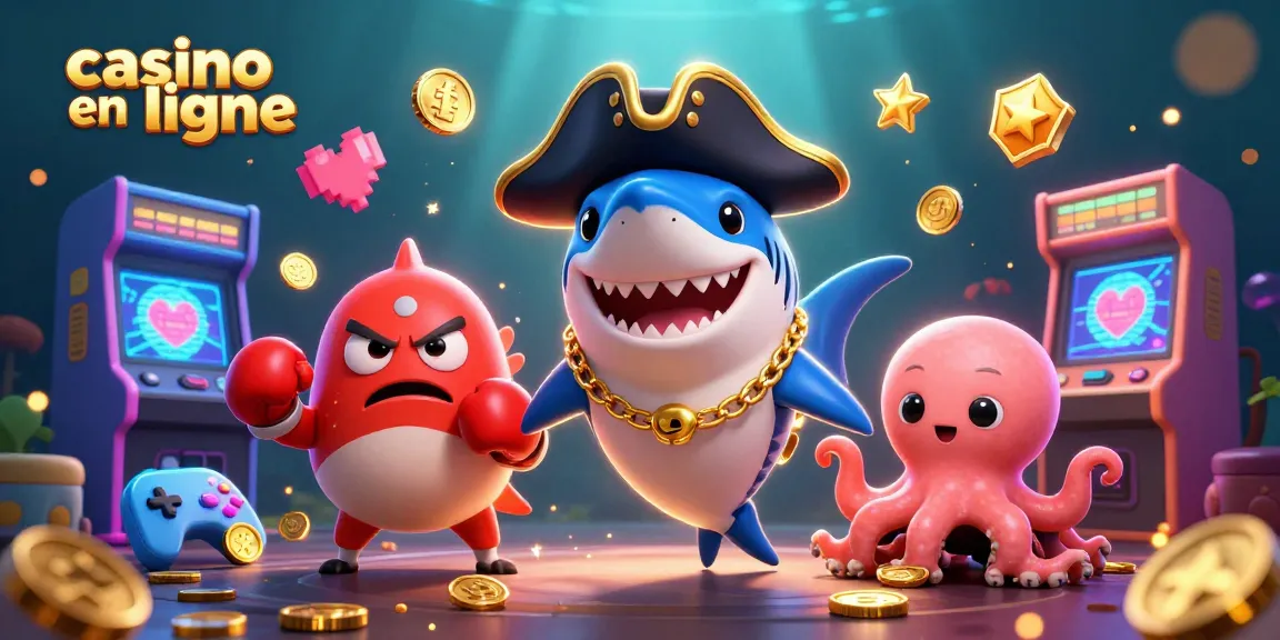 Casino en ligne : Illustration dynamique avec un requin pirate et des pièces d'or pour une expérience de jeu captivante.