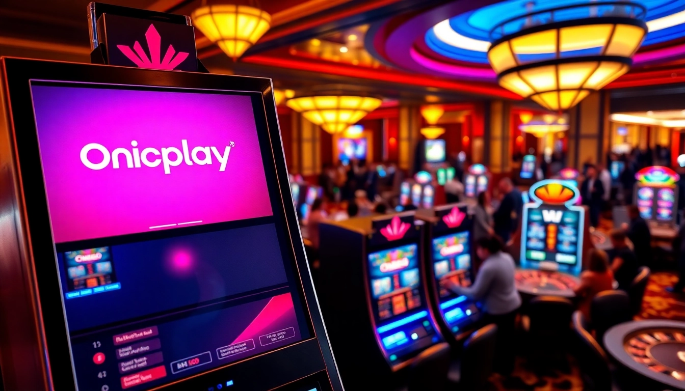 Engaging gamblers enjoying Onicplay's exciting slot machines and casino atmosphere.
