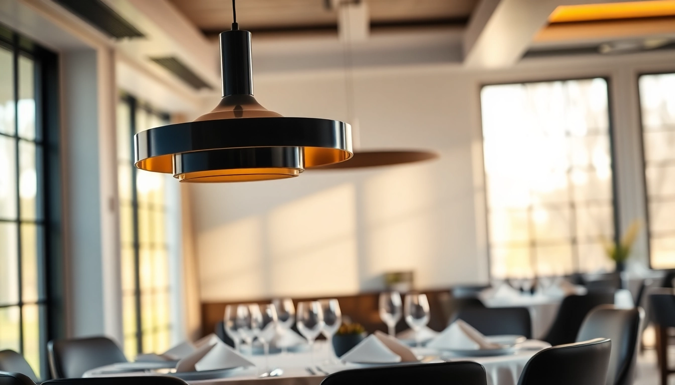Illuminate your space with a stunning black and gold light fixture, enhancing modern decor.