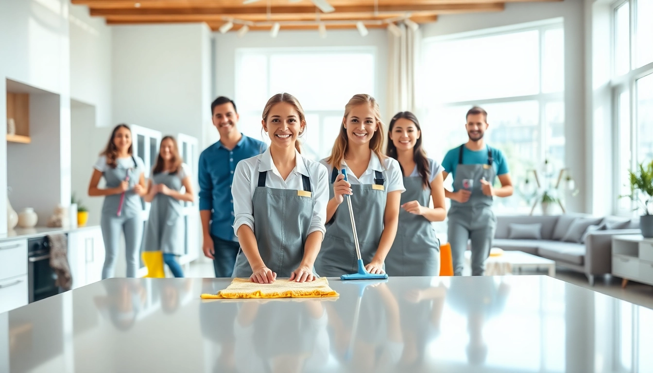 Efficient cleaning service team providing a thorough cleaning in a bright, fresh home environment.