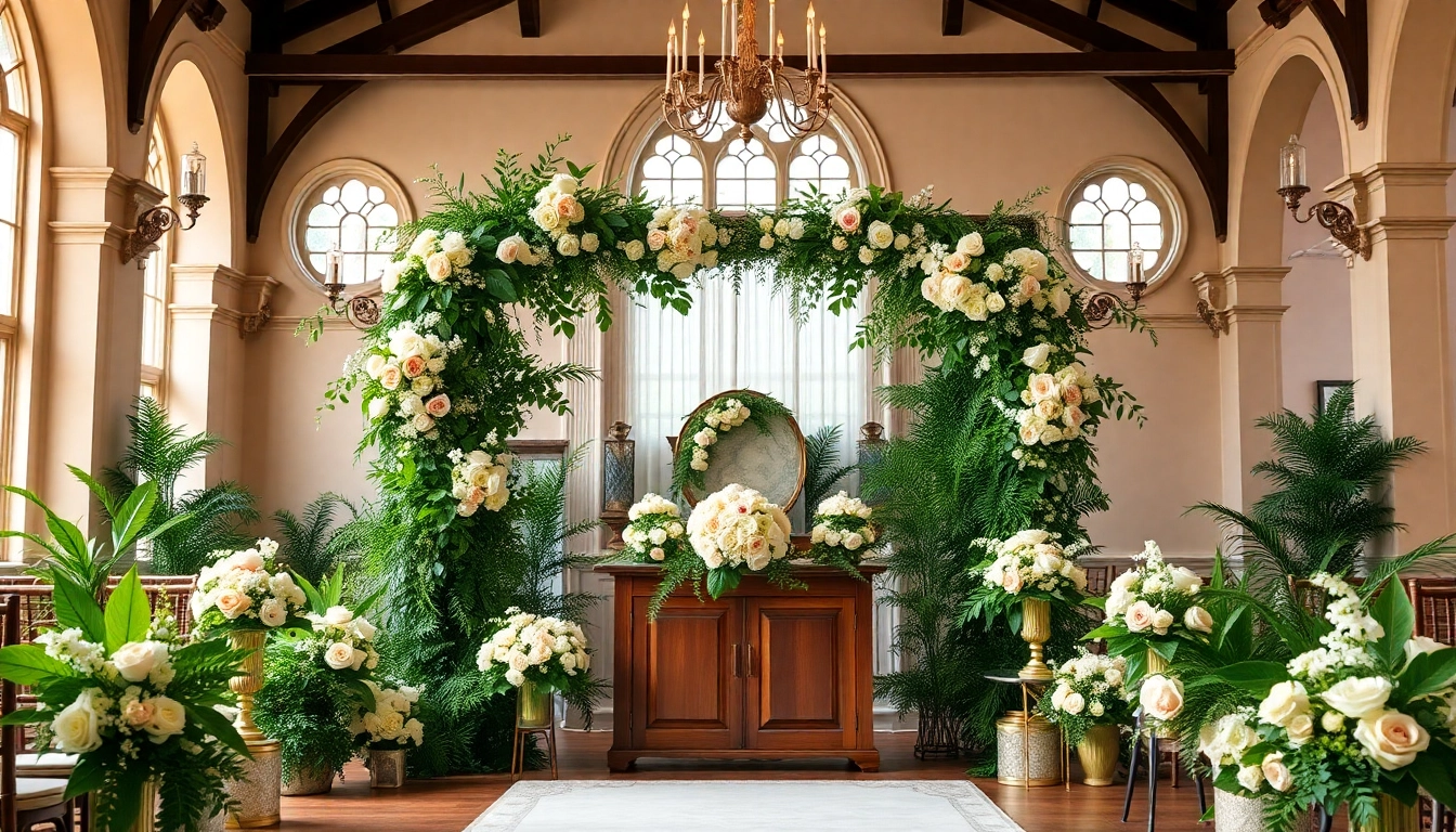 Capture a serene wedding ceremony at a Jacksonville Wedding Venue with lush greenery and elegant decor.