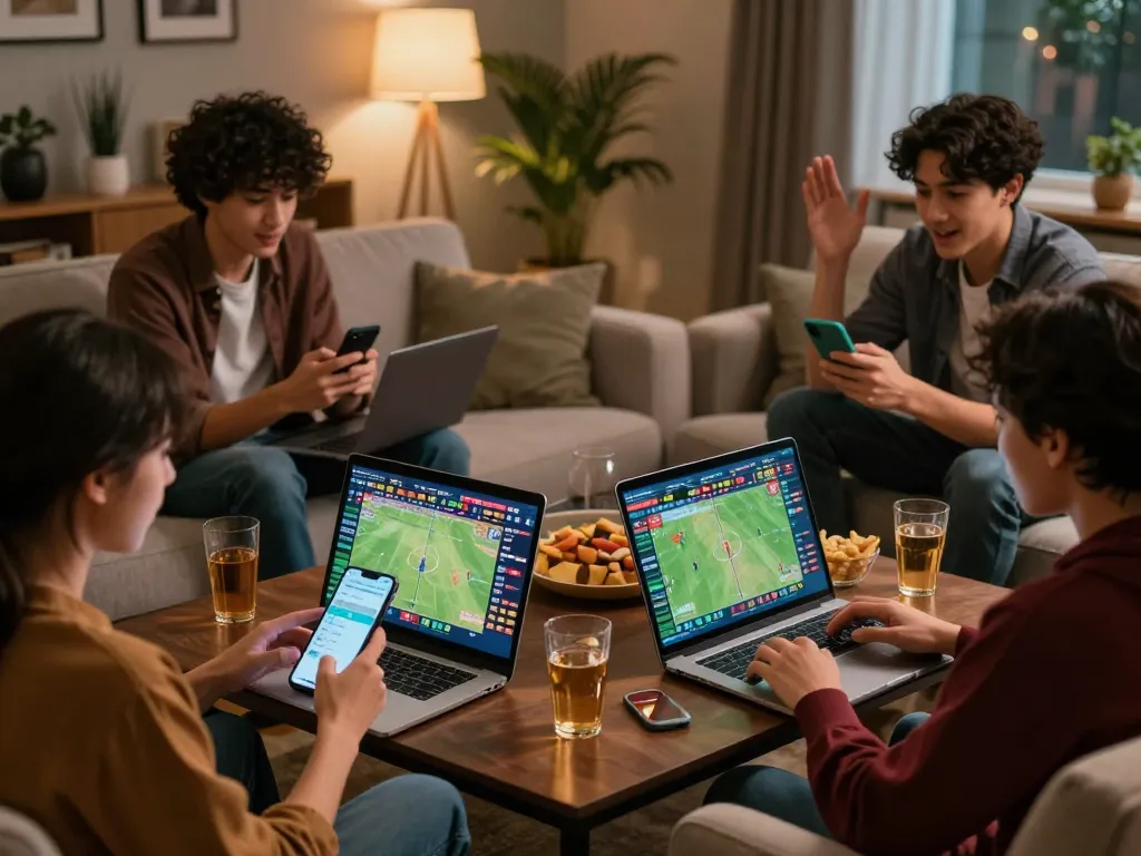 Participants engaging in online sports betting at https://56win.bid/ with exciting live game reactions.
