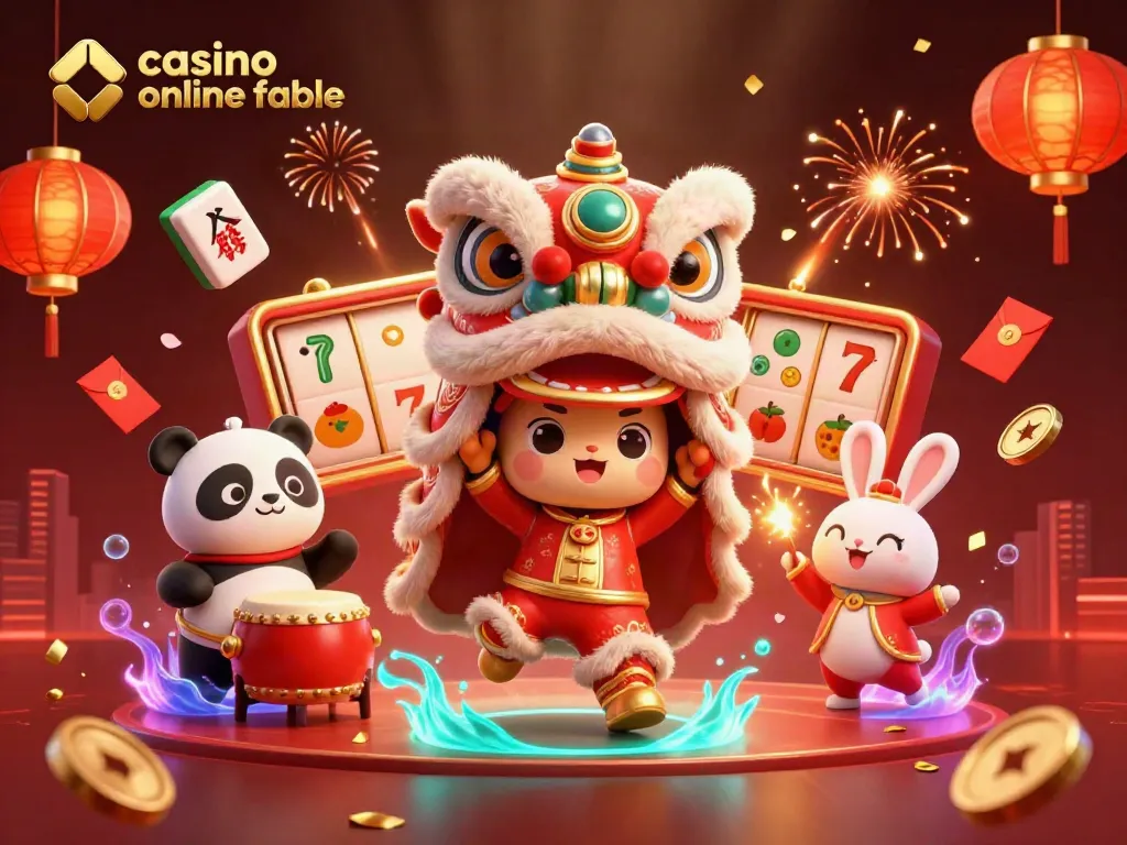 Juega en un casino online fiable con divertidos personajes en una escena vibrante.