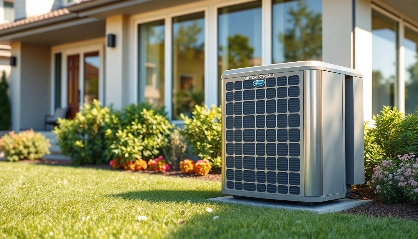 American Standard AC unit displayed in a modern residential setting showcasing its sleek design.
