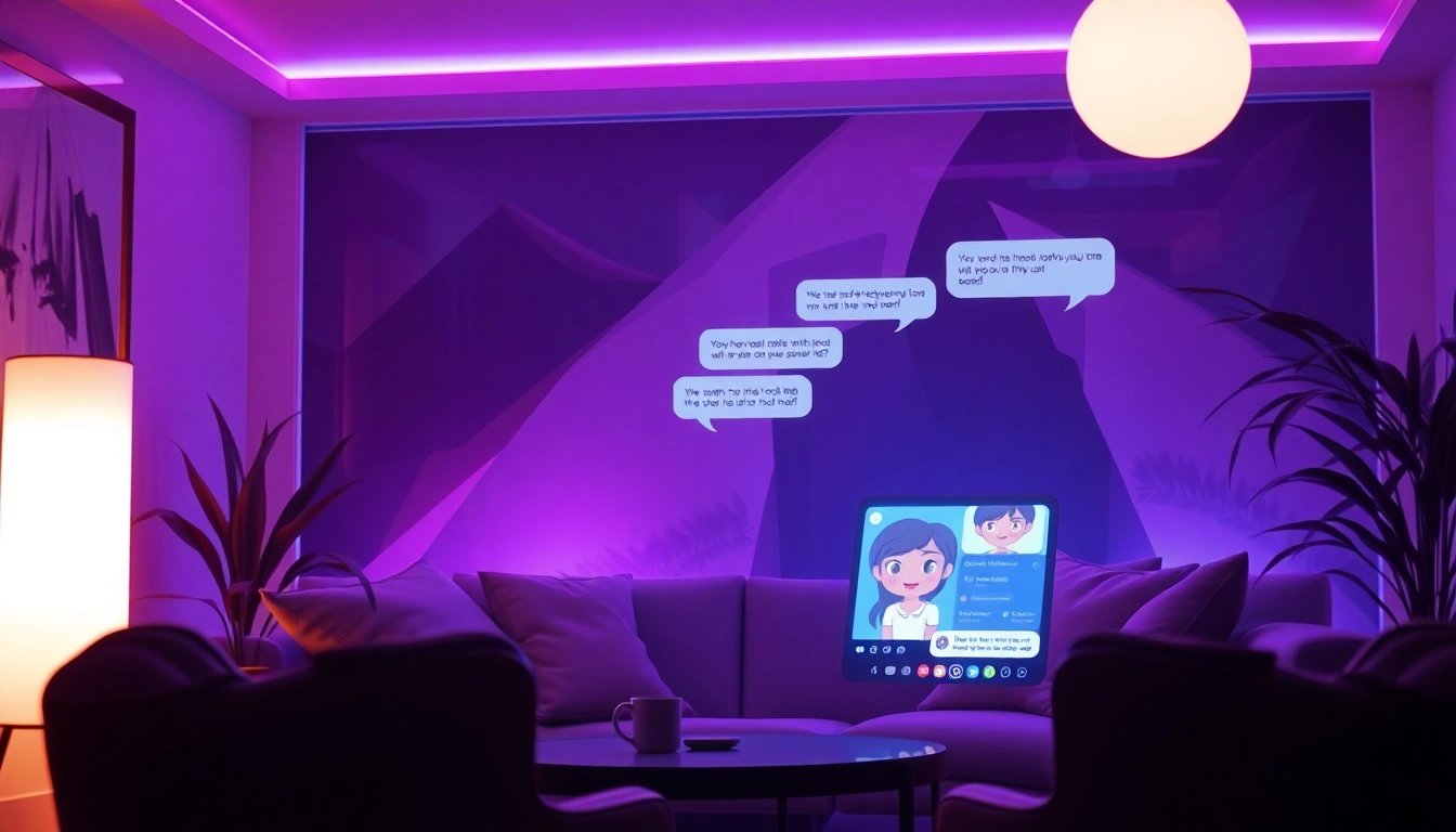 Immersive NSFW AI chatbot interaction scene showcasing captivating digital characters.