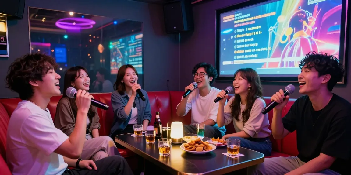 Exciting karaoke scene at https://www.magic4karaoke.com/ showcasing friends enjoying drinks and singing.