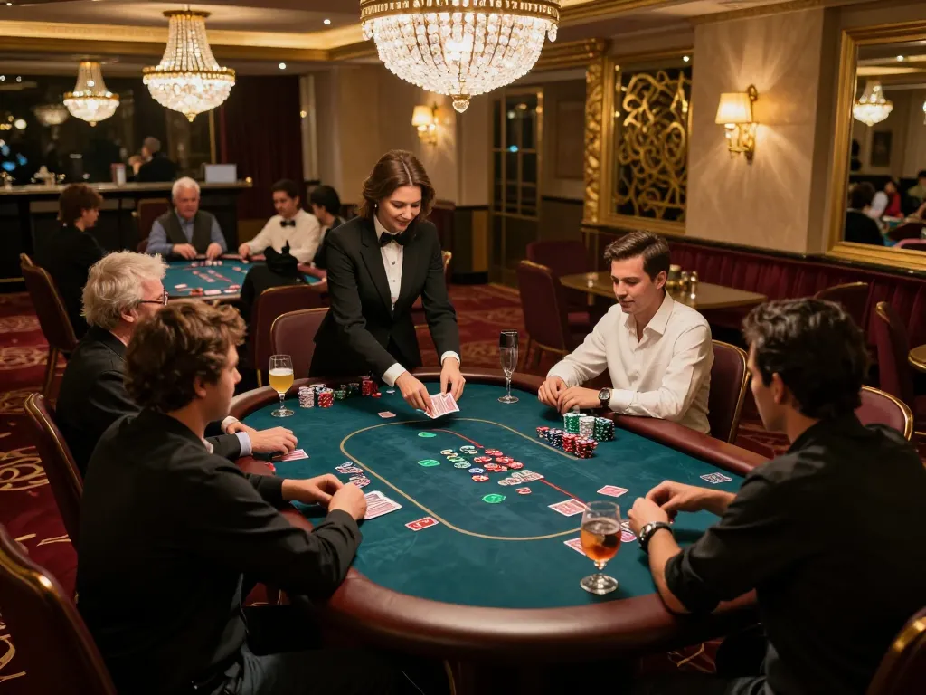 DABET poker action with high-stakes players in a luxury VIP casino, capturing the thrill of strategic gameplay