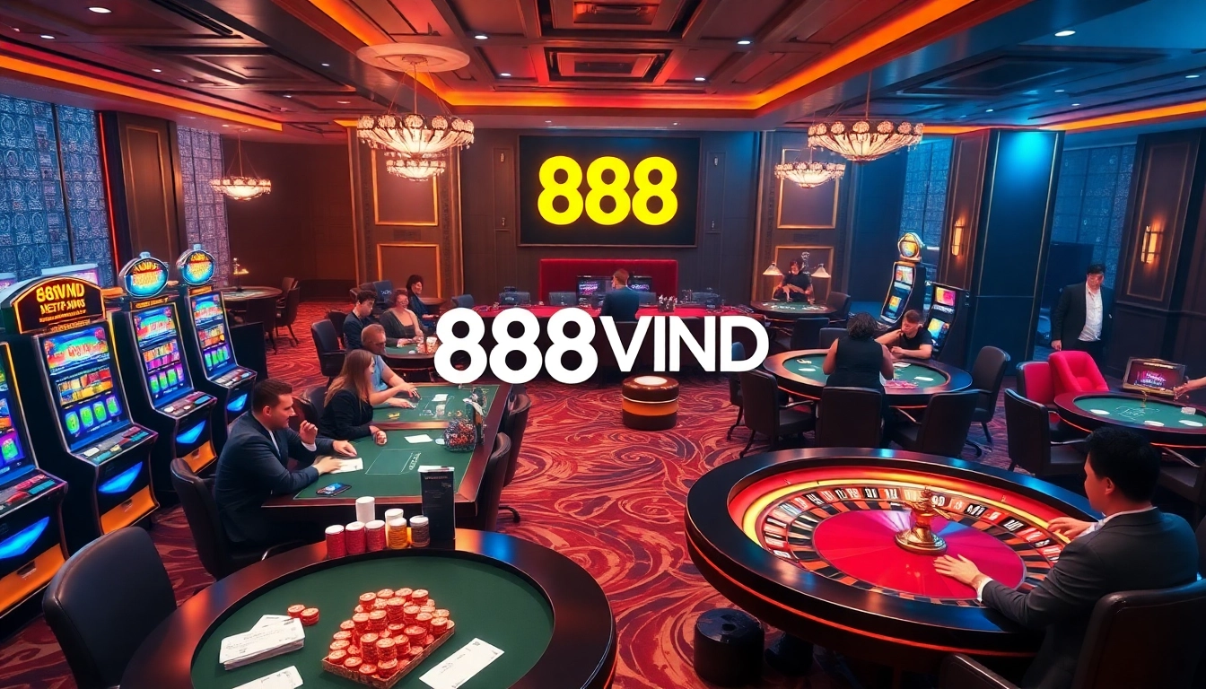 Players engaging with a vibrant online casino interface featuring 888VND in an exciting atmosphere.