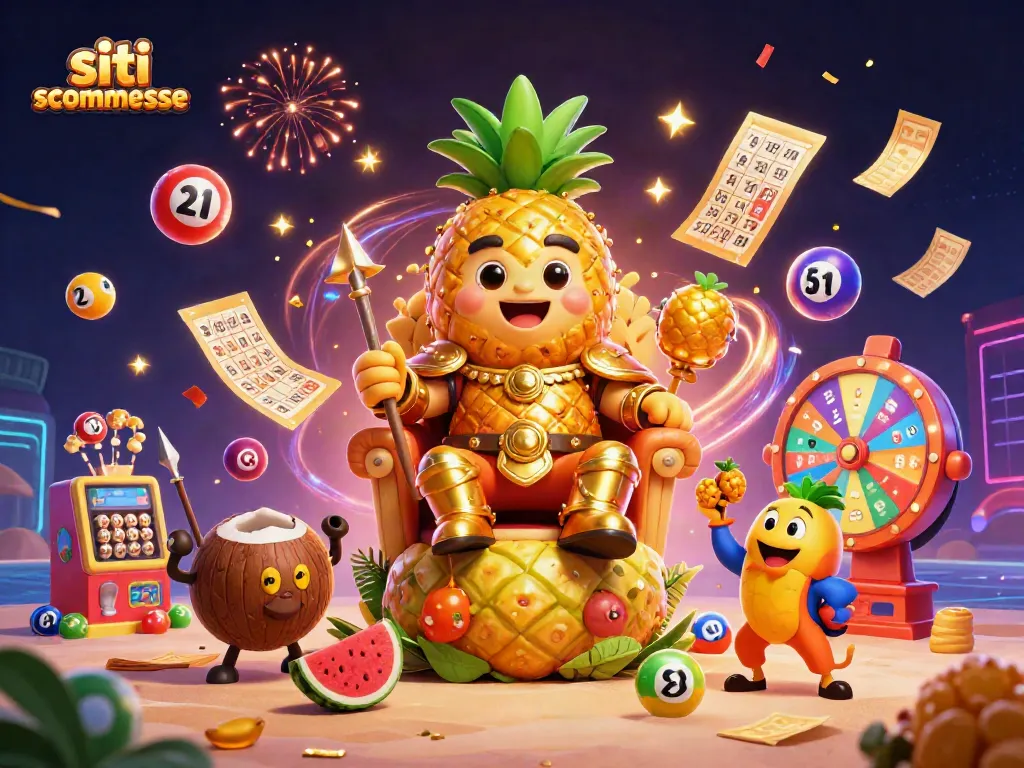 Scopri i migliori siti scommesse con un re ananas dorato e la sua corte festosa.