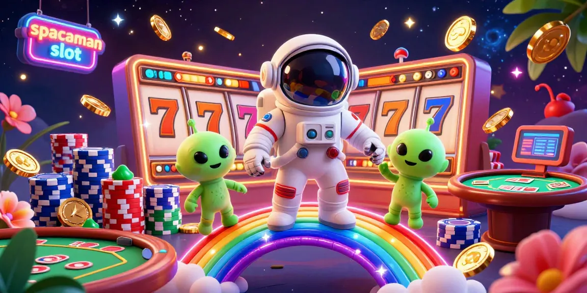 Play the spaceman slot amid vibrant casino elements, experiencing cosmic excitement.