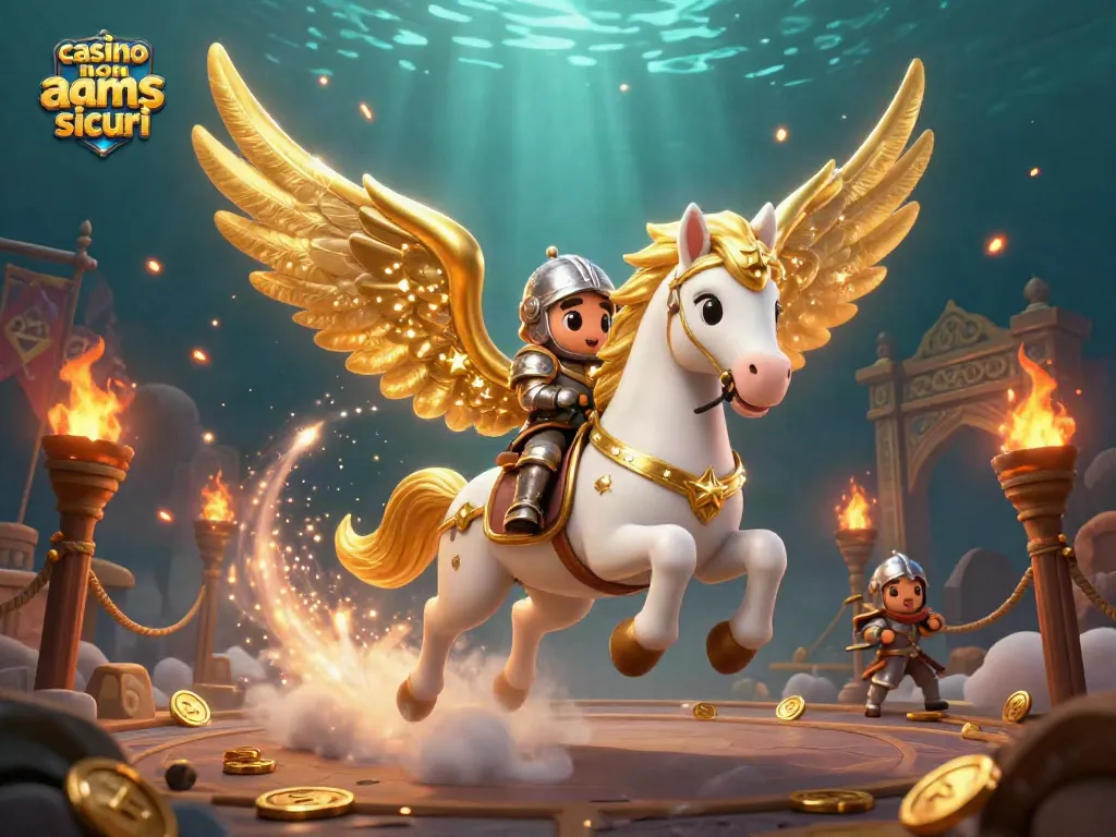 Gioca nei casino non AAMS sicuri e scopri premi incredibili; immagine di un cavallo celestiale e un cavaliere.