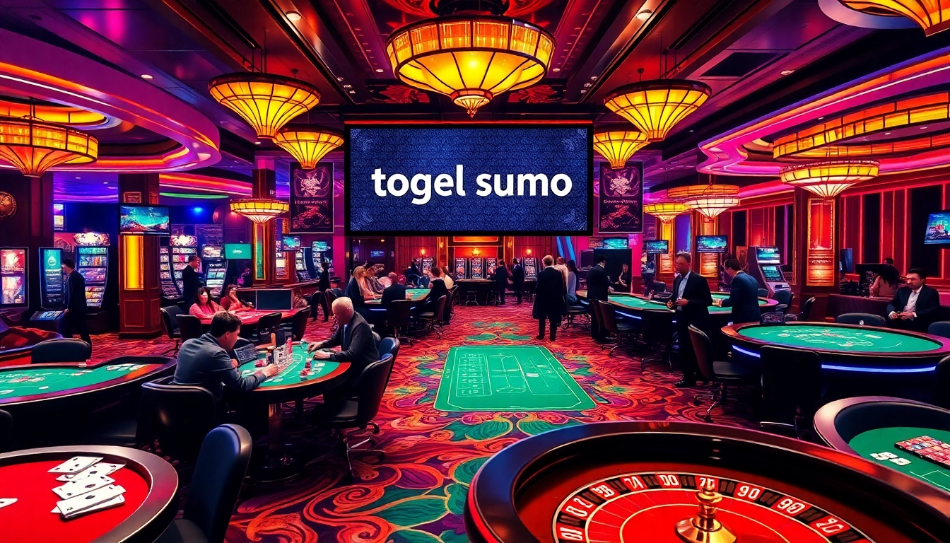 Pemain Togel Sumo menikmati suasana kasino yang mendebarkan dengan chip poker dan meja permainan.