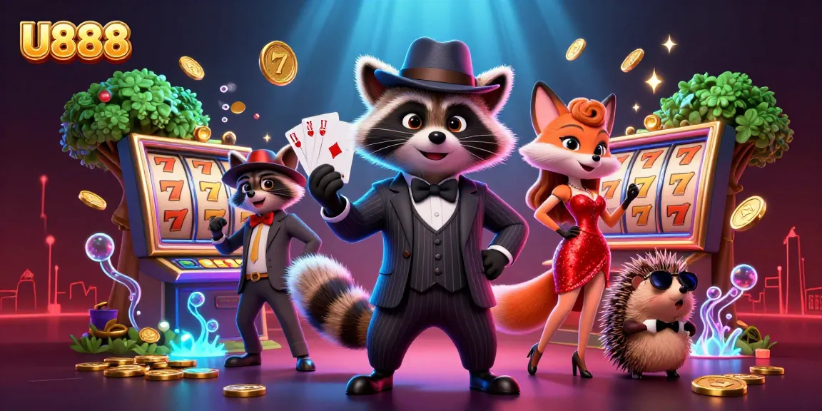 Experience big wins at U888 with vibrant 3D casino scenes featuring lively characters and jackpots.