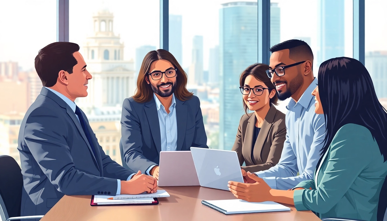 Engaging professionals collaborating on Federal and State contracts and grants in a modern office.
