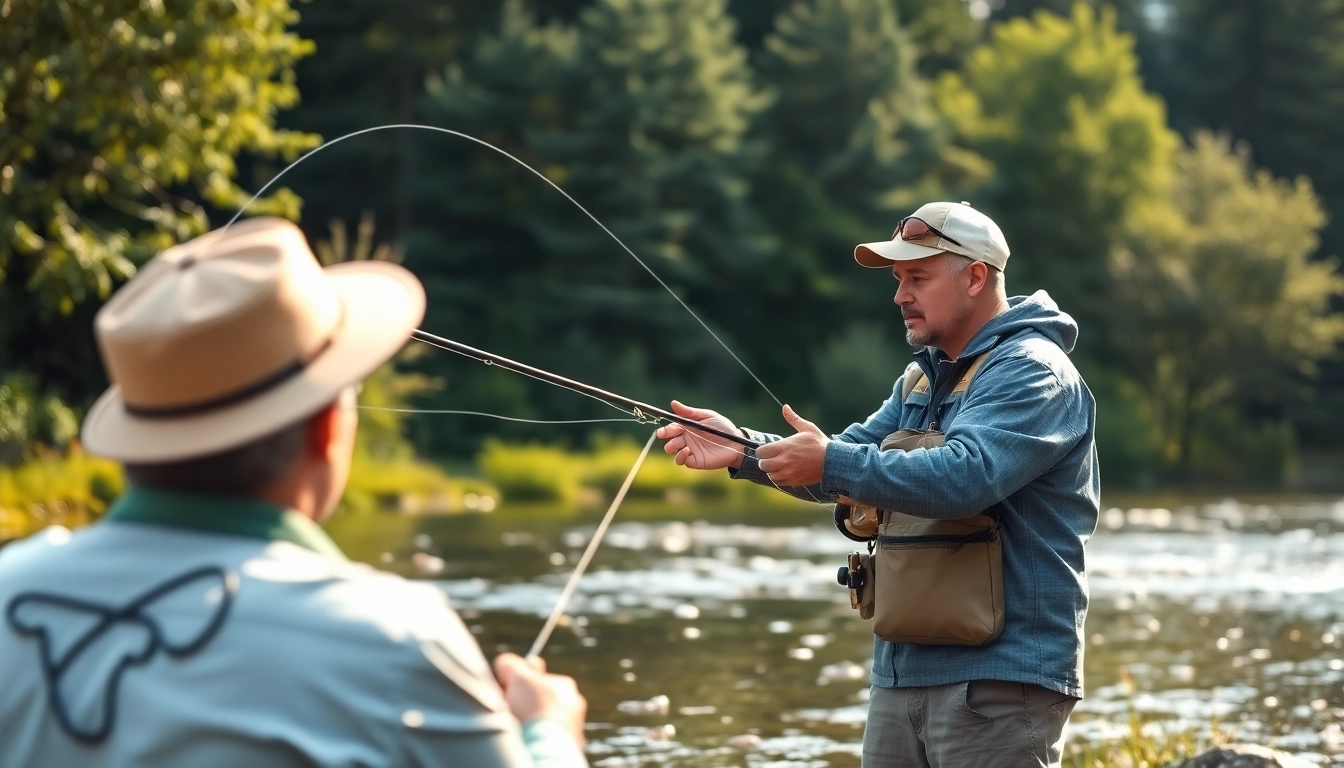 Join experienced instructors for fly fishing lessons near me amidst tranquil river scenery.