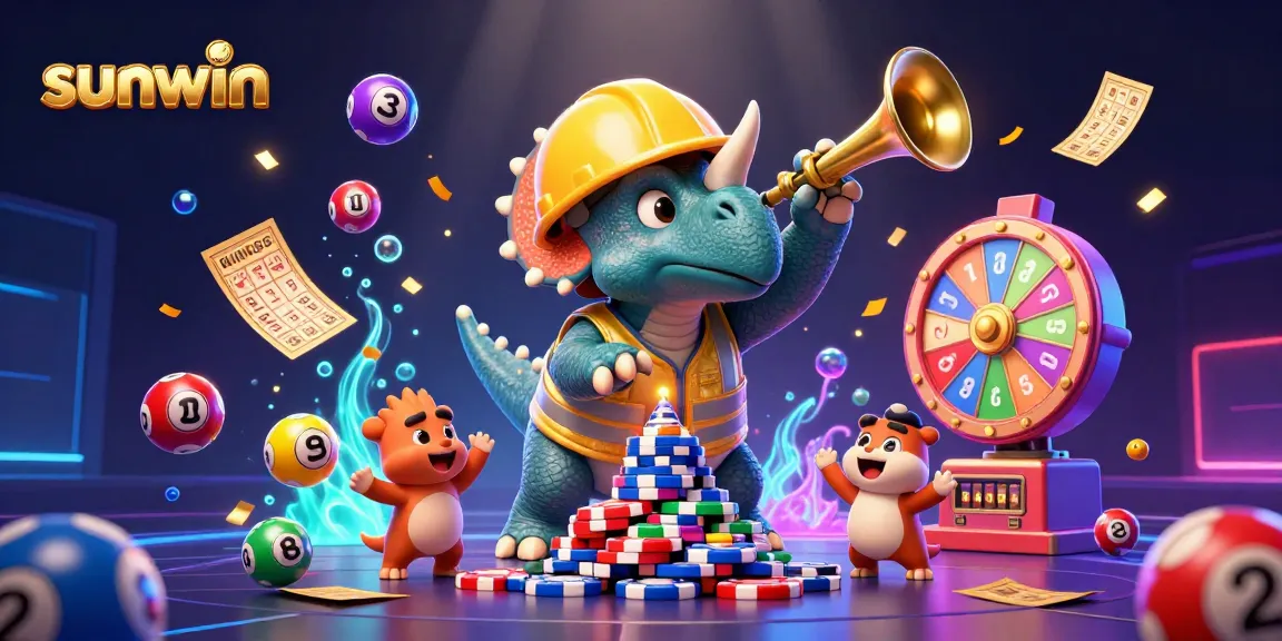 Play exciting games at sunwin with a dynamic 3D illustration showcasing thrilling casino elements.