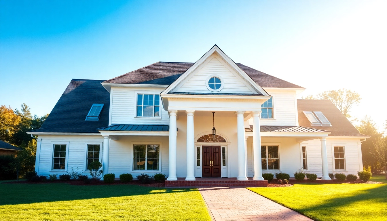 Showcasing a Sharon Custom Colonial New Build with traditional design elements in a serene garden setting.