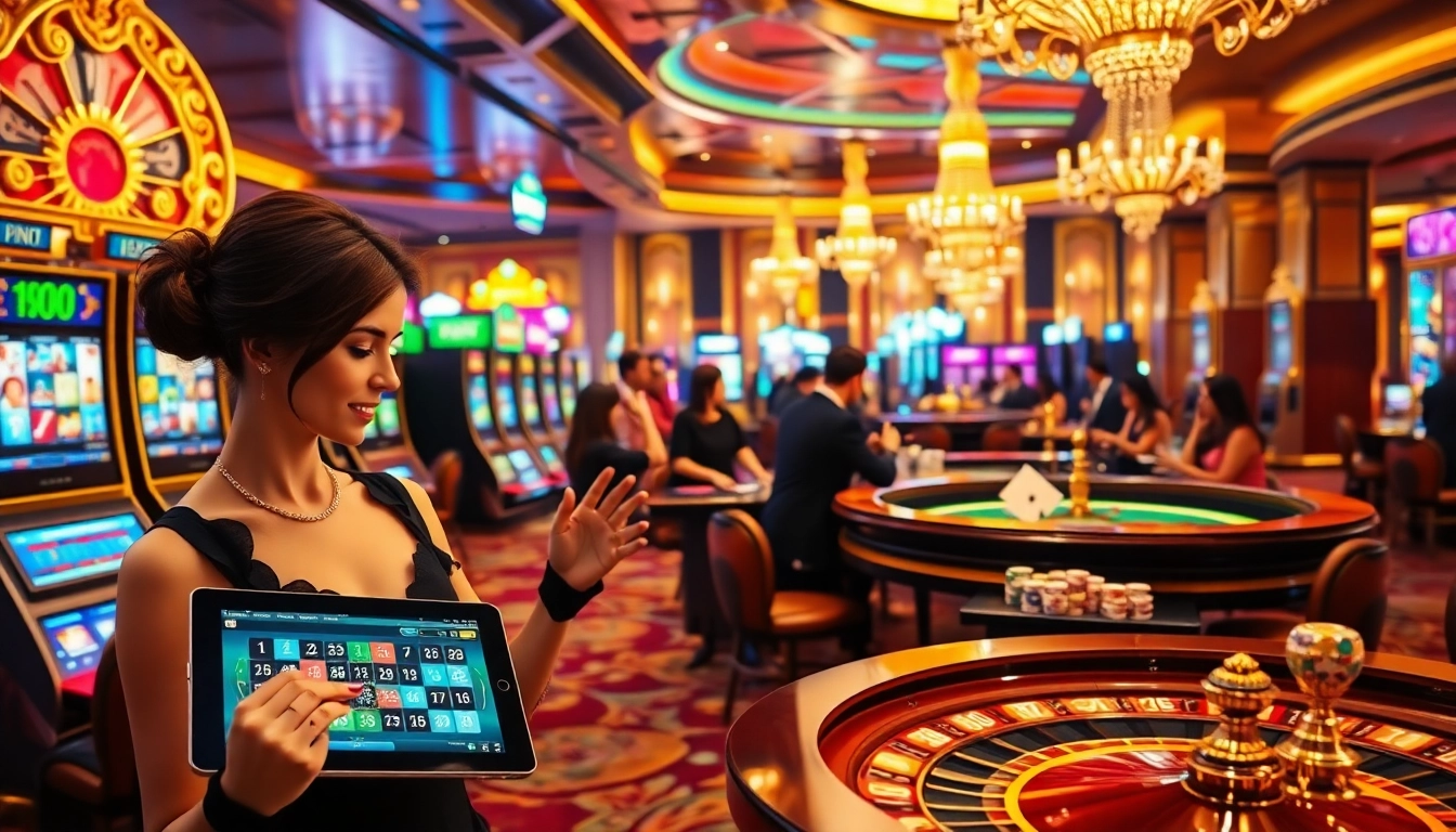 Experience the thrill of birutoto with vibrant slot machines and poker tables in an upscale casino setting.