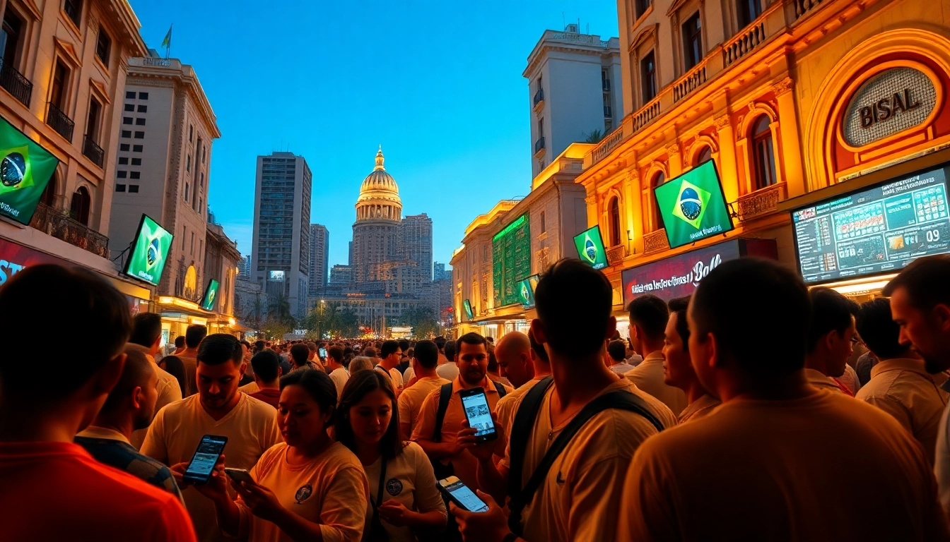 Discover the best sports betting sites for Brazil with vibrant sports betting scene in the background.