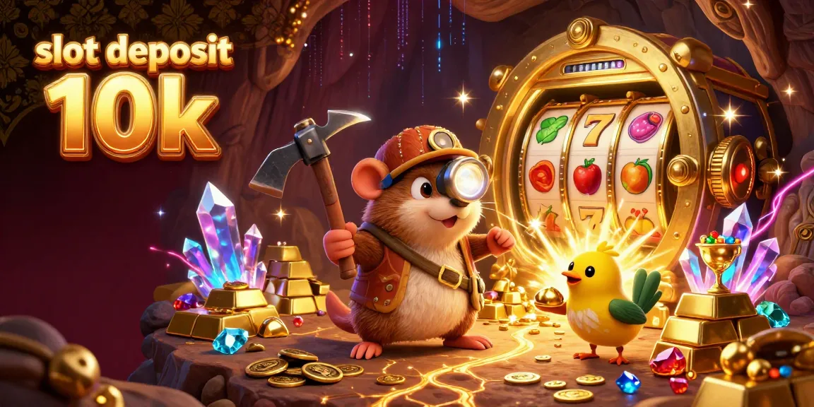 Experience excitement with slot deposit 10k, as a treasure hunter mole and canary uncover riches in a vibrant casino.