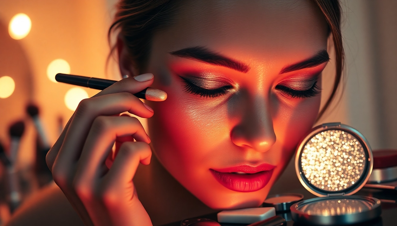 Model showcasing champagne eyeshadow application for a glamorous look