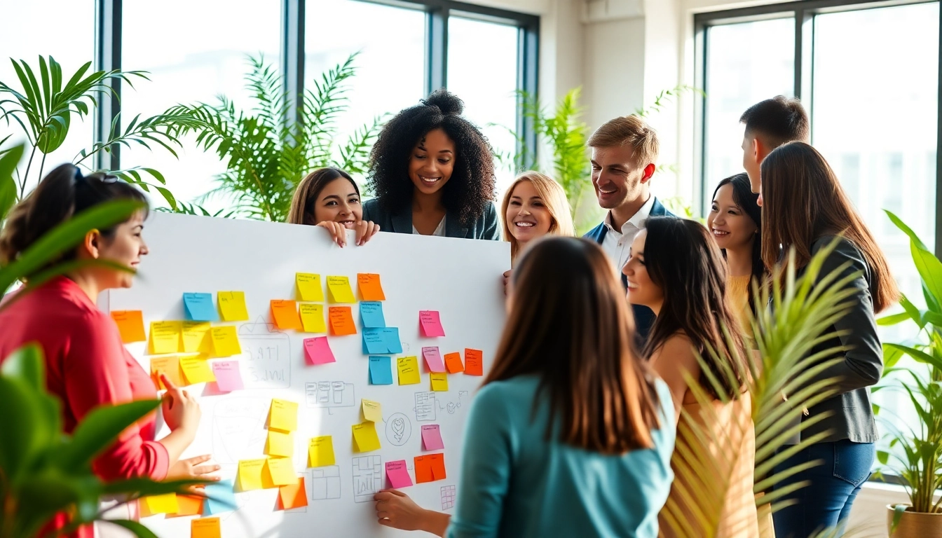 Collaborative team of social media marketing companies edmonton strategizing with vibrant notes and ideas.
