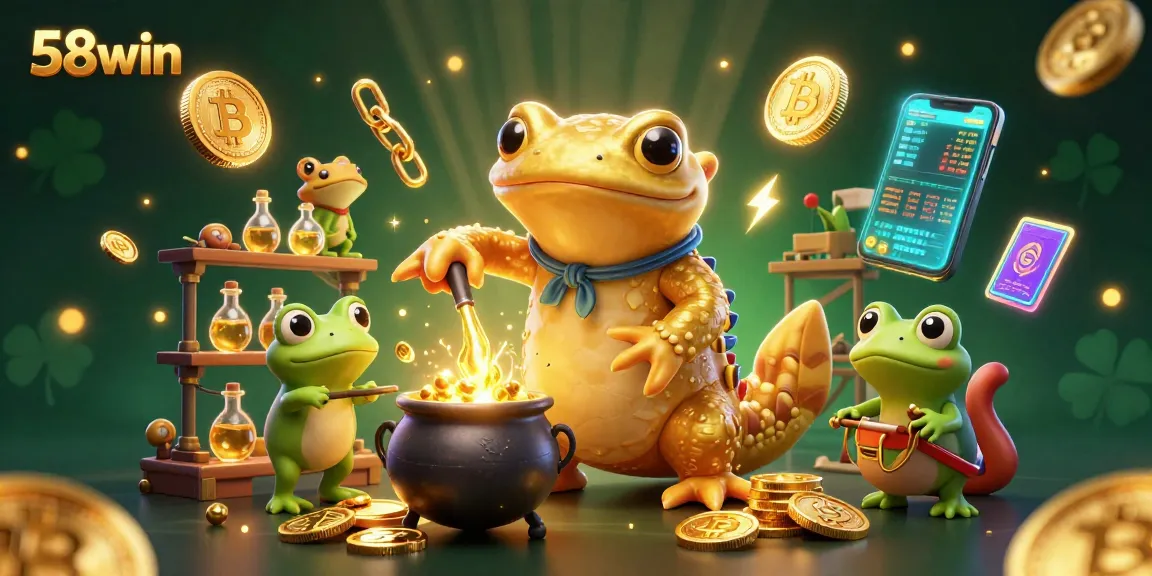 Experience the magic of winning with 58win in a vibrant 3D casino fantasy scene filled with gold.