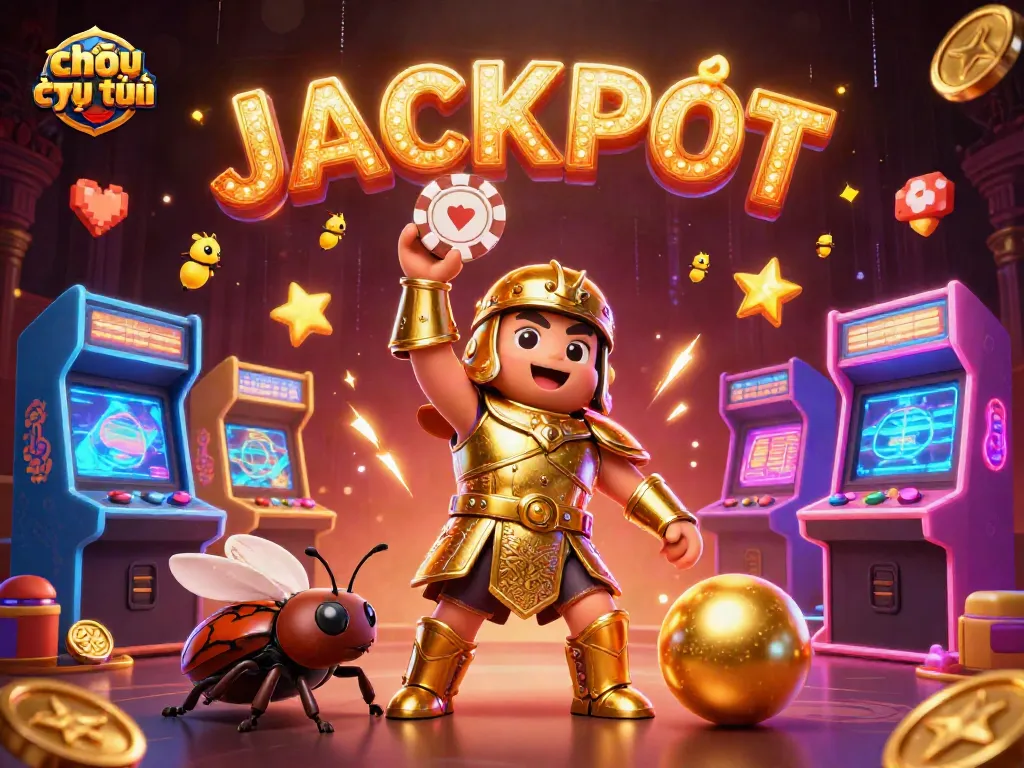 Chơi casino trực tuyến với hình ảnh vui nhộn của bọ hung và đèn diệu kỳ biểu thị JACKPOT