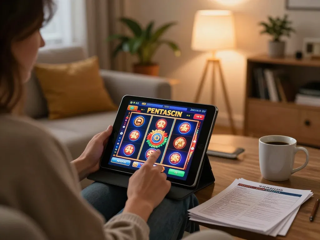 Engaging with the pentaslot online interface for strategic betting on a cozy home sofa