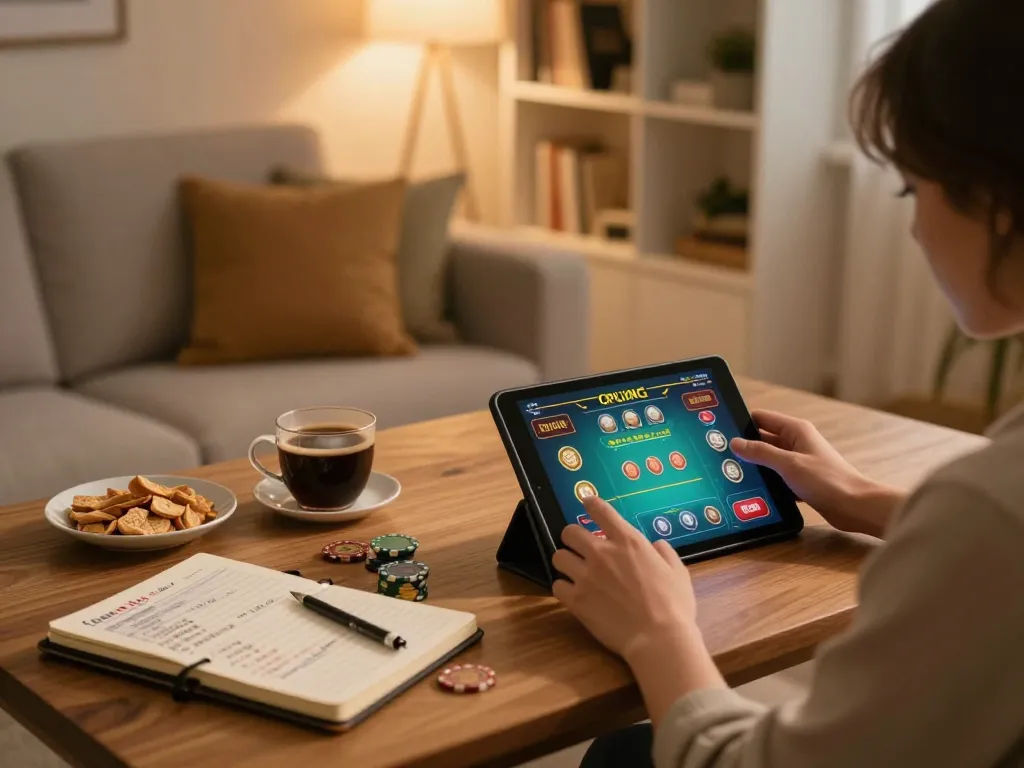 Engaging gameplay at a casino online stranieri on tablet with strategic notes.