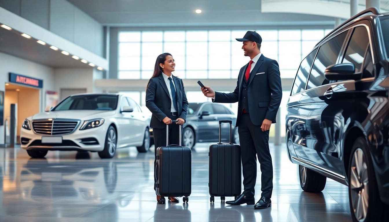 Experience seamless Private Airport Transfers with a professional chauffeur at an airport terminal.