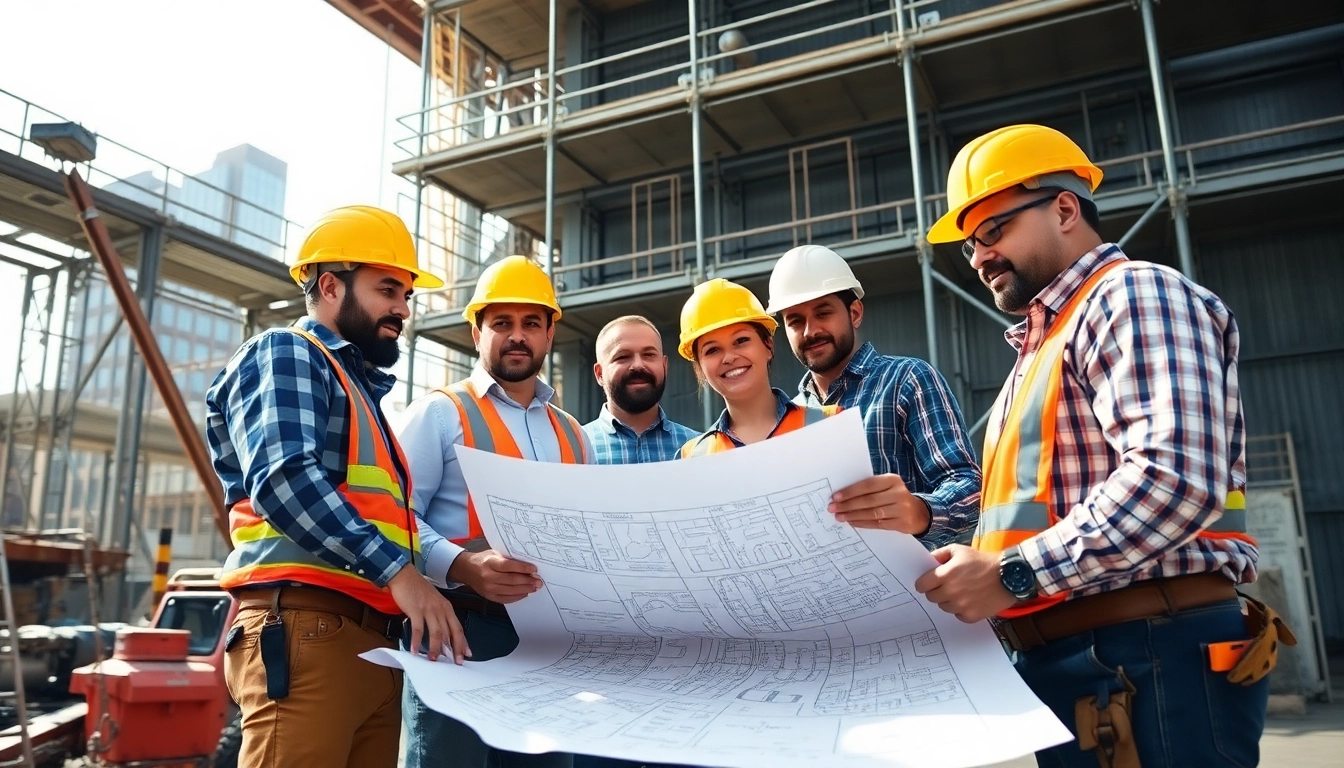 Manhattan General Contractor team collaborating on construction plans at a site.