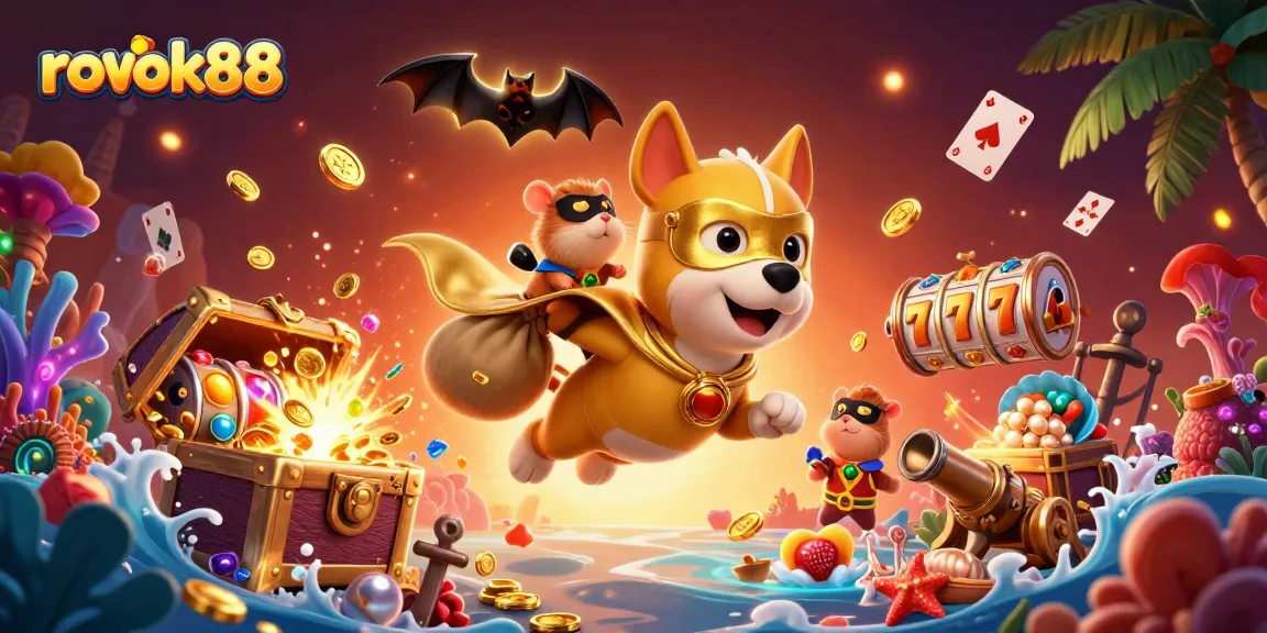 Engage with rokok88's exciting online slots under a vibrant and dynamic 3D cartoon scene.