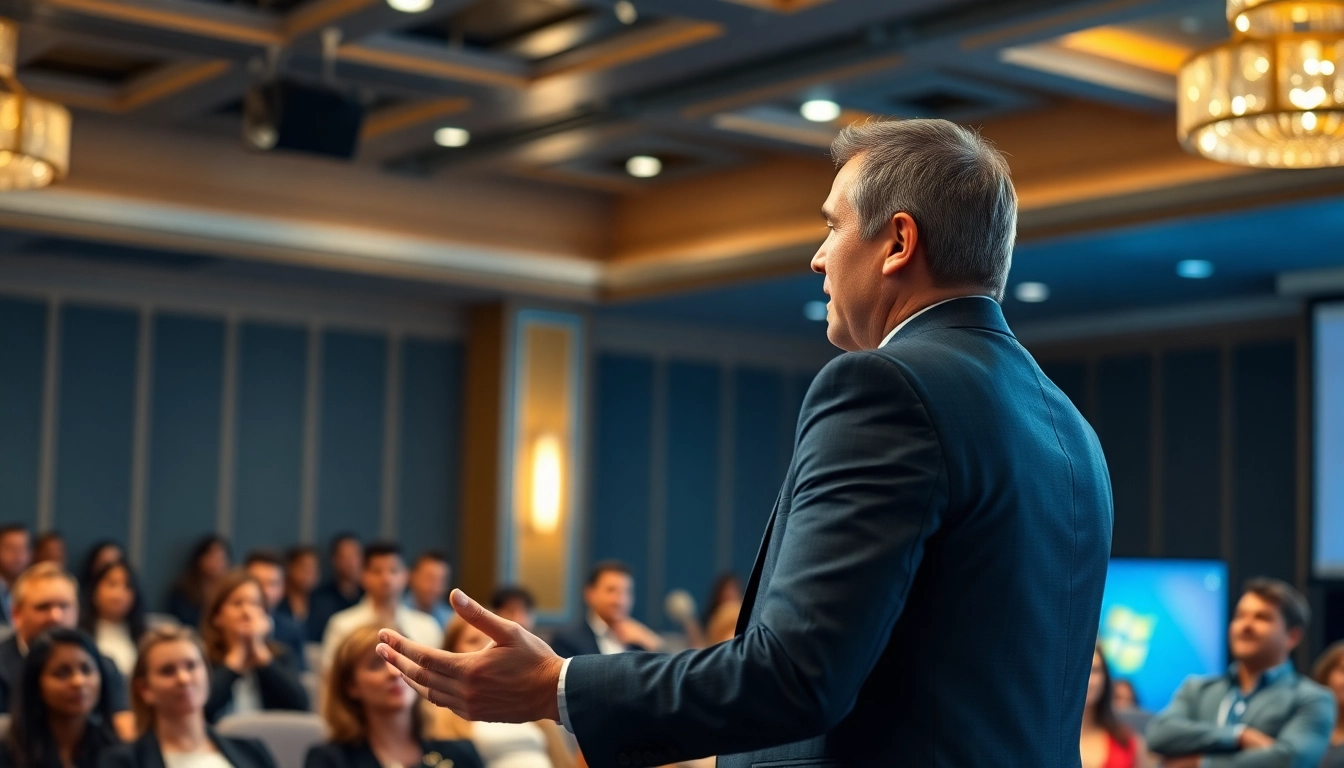 Engaging moment of overcoming fear of public speaking with a confident speaker inspiring the audience.