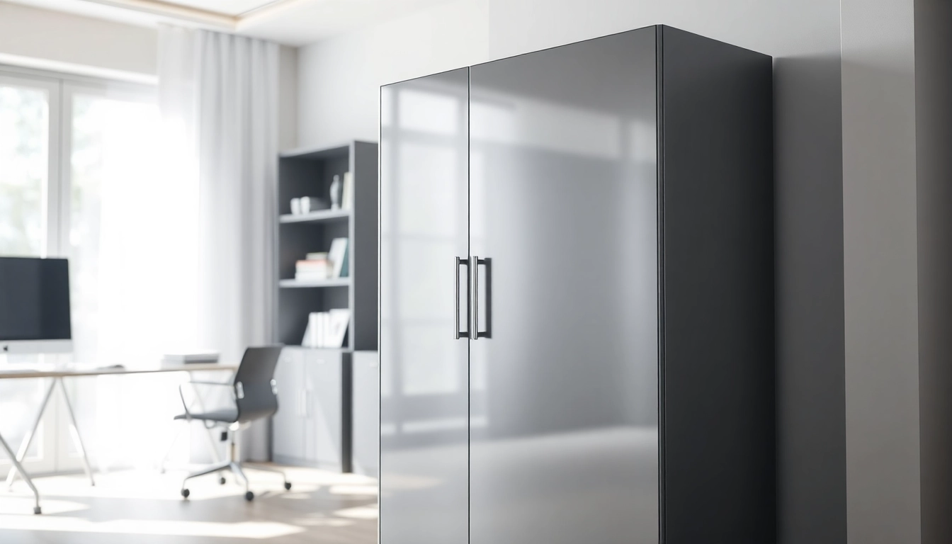 Organize your space with a functional steel cabinet designed for modern home offices.
