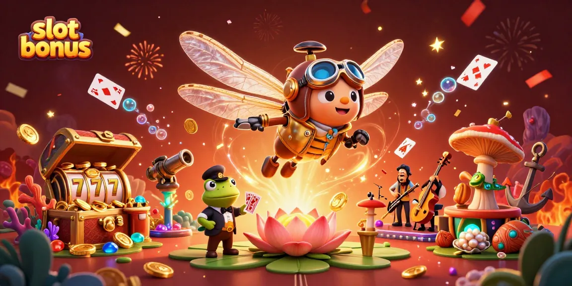 Experience thrilling slot bonuses in a vibrant 3D casino scene with exciting characters and elements.