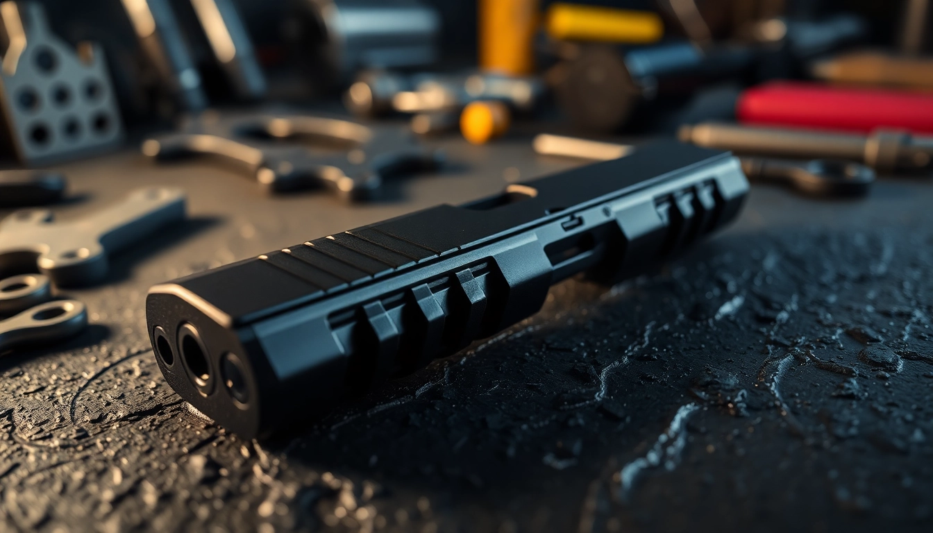 Showcasing a glock 19 slide with intricate craftsmanship and smooth metallic textures.