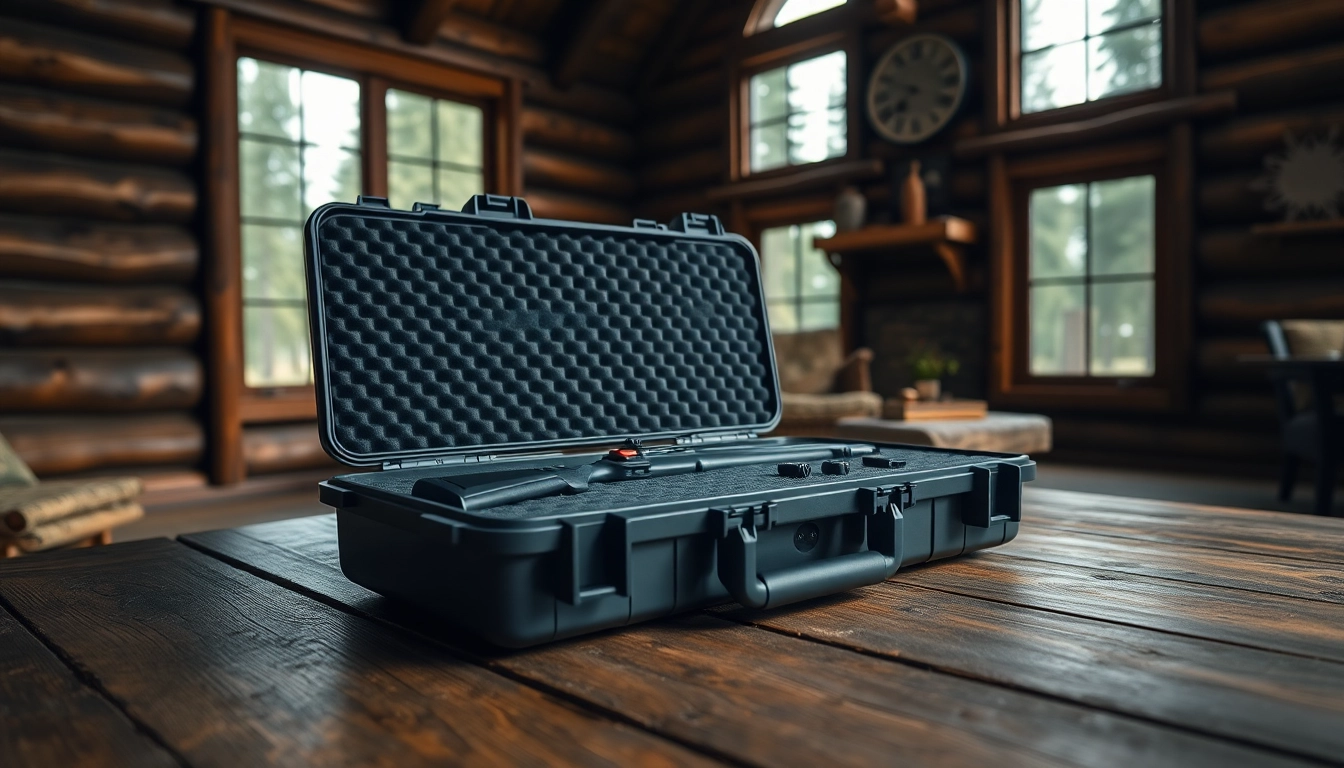 Examine a pelican rifle case showcasing organized accessories for secure transportation.