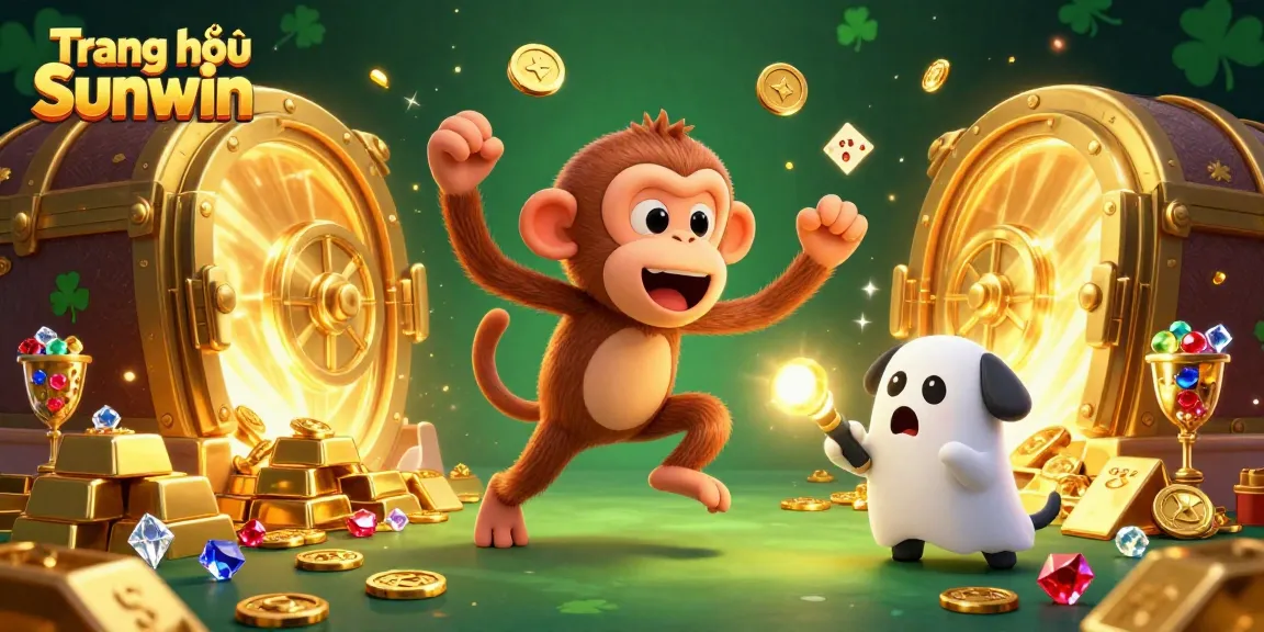 Experience the excitement at Trang chủ Sunwin with a lively casino scene featuring a playful poltergeist monkey.